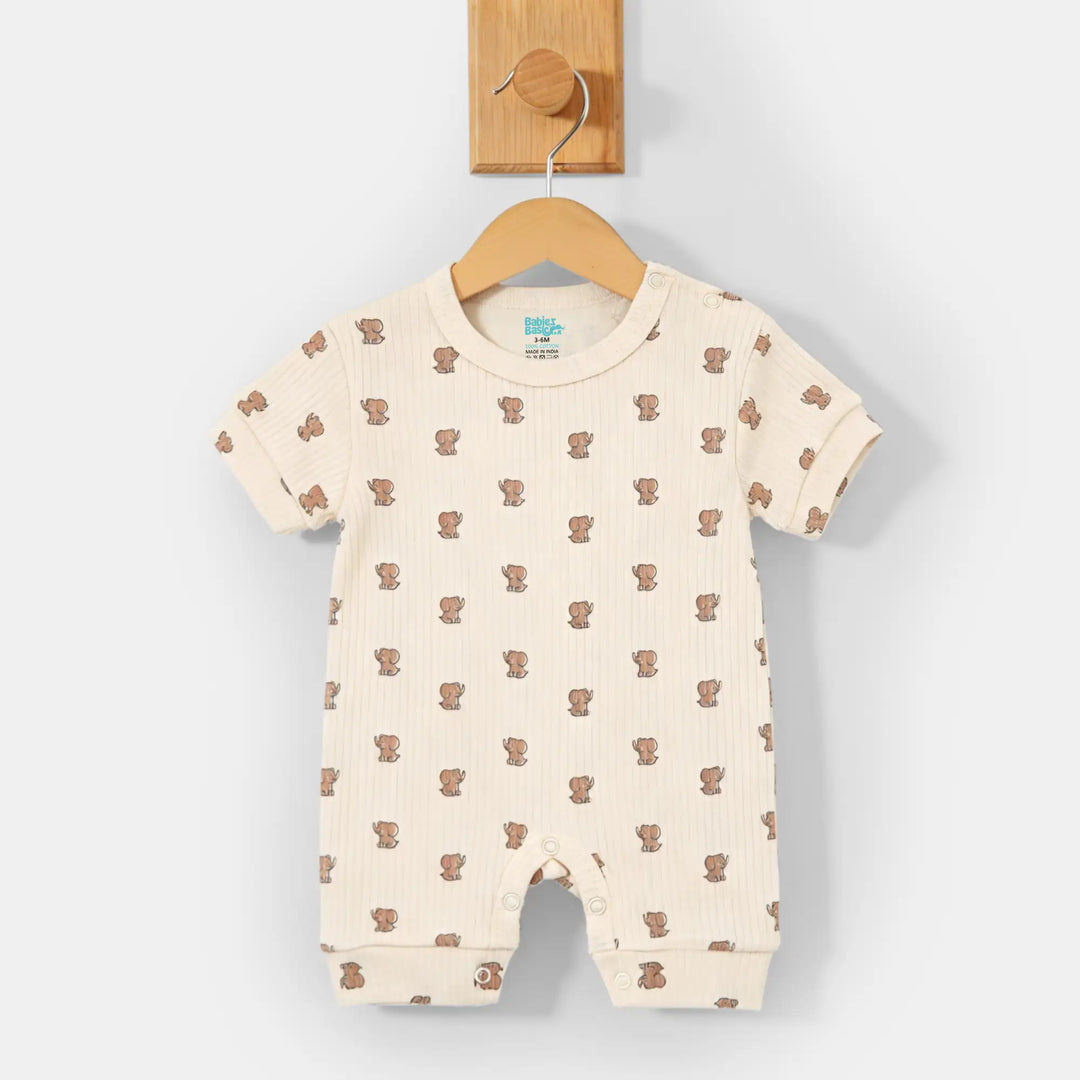 Babies Basic Printed  Ribbed Cotton Short Sleeves Romper