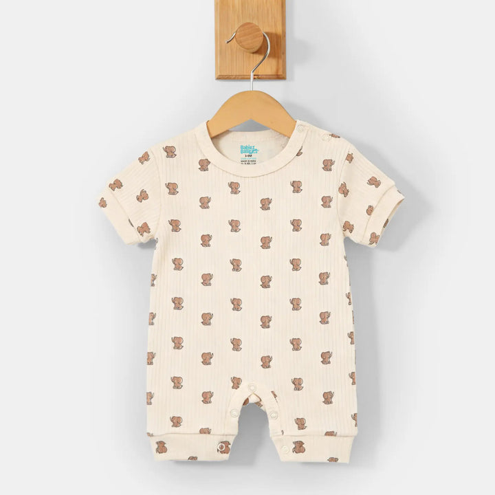 Babies Basic Printed  Ribbed Cotton Short Sleeves Romper