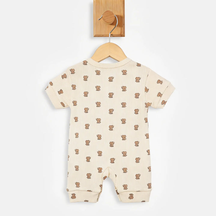 Babies Basic Printed  Ribbed Cotton Short Sleeves Romper