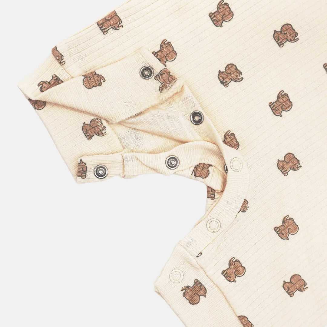 Babies Basic Printed  Ribbed Cotton Short Sleeves Romper