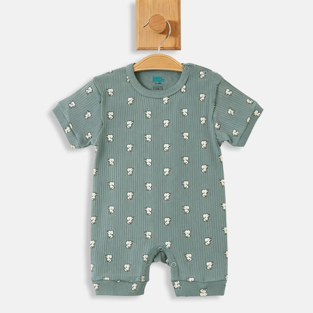 Babies Basic Printed  Ribbed Cotton Short Sleeves Romper