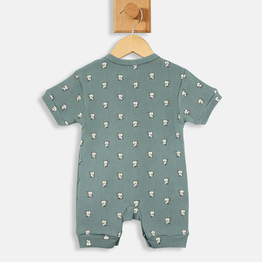 Babies Basic Printed  Ribbed Cotton Short Sleeves Romper