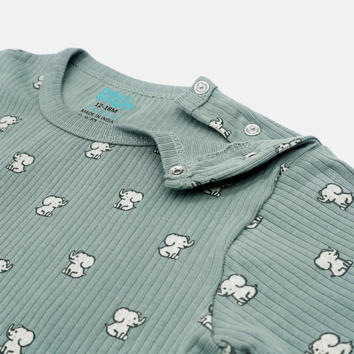 Babies Basic Printed  Ribbed Cotton Short Sleeves Romper