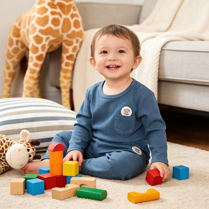 Babies Basic Ribbed Cotton Long Sleeves Top and Bottom - Set of 3