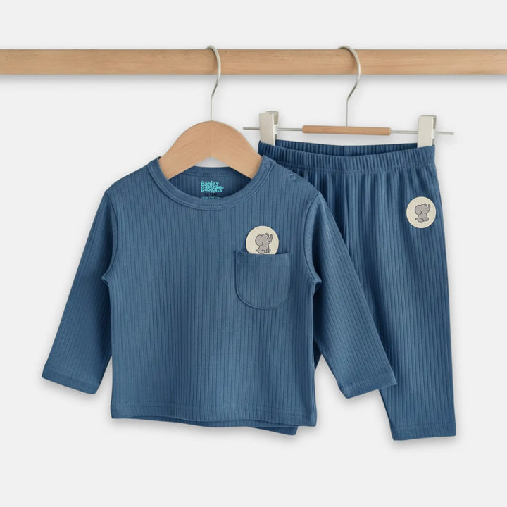 Babies Basic Ribbed Cotton Long Sleeves Top and Bottom