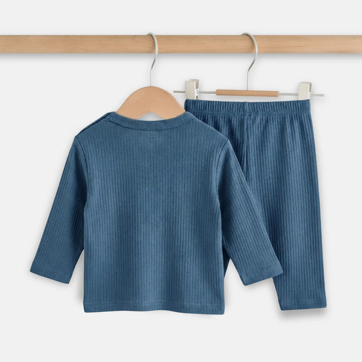 Babies Basic Ribbed Cotton Long Sleeves Top and Bottom
