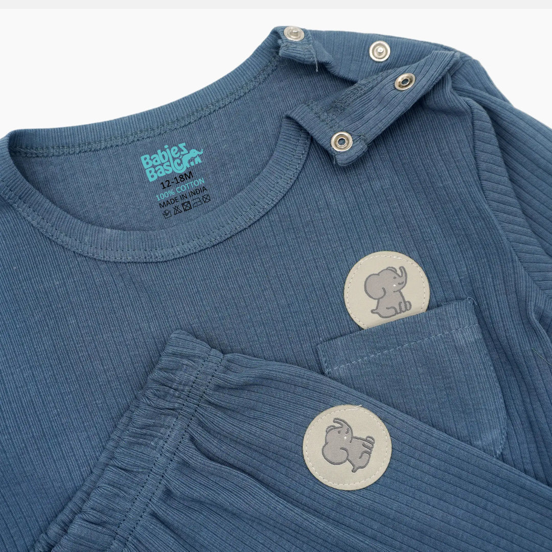 Babies Basic Ribbed Cotton Long Sleeves Top and Bottom - Set of 3