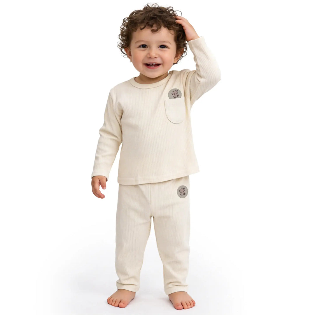 Babies Basic Ribbed Cotton Long Sleeves Top and Bottom