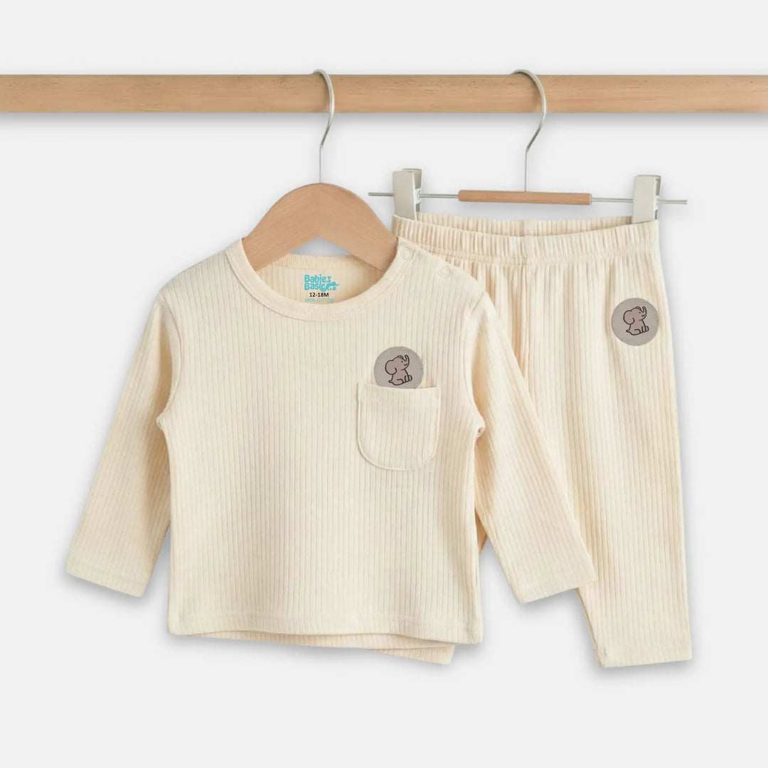 Babies Basic Ribbed Cotton Long Sleeves Top and Bottom