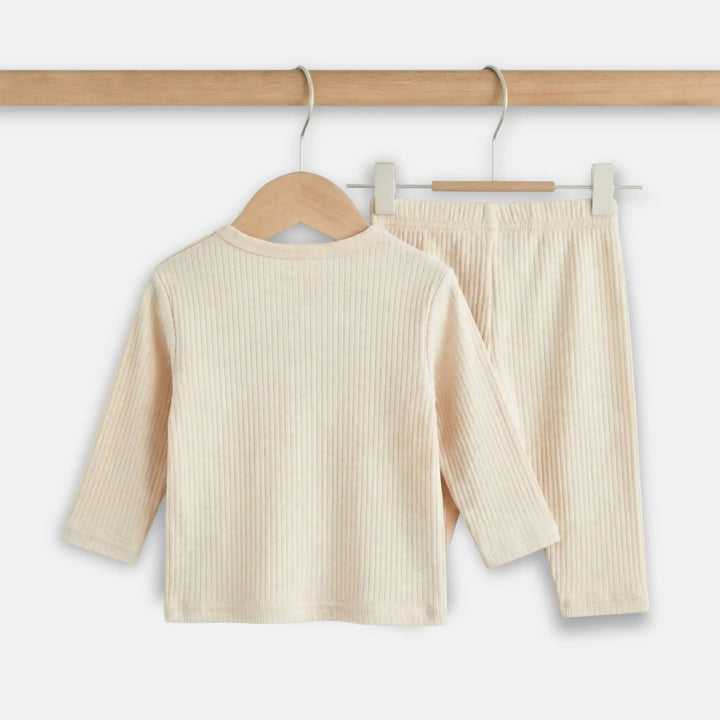 Babies Basic Ribbed Cotton Long Sleeves Top and Bottom