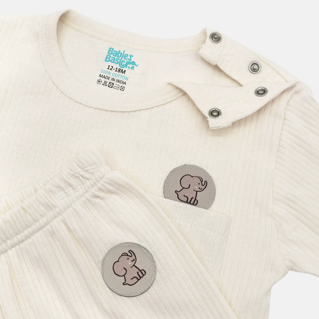 Babies Basic Ribbed Cotton Long Sleeves Top and Bottom