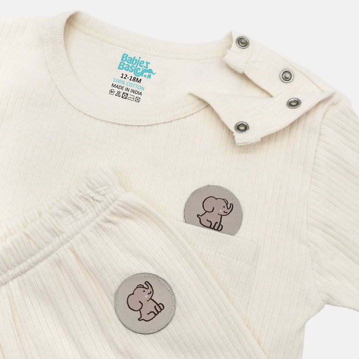Babies Basic Ribbed Cotton Long Sleeves Top and Bottom
