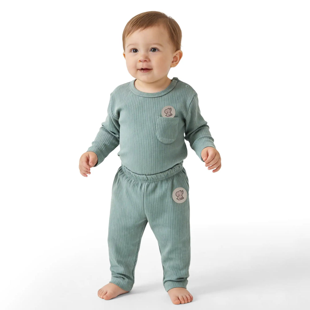 Babies Basic Ribbed Cotton Long Sleeves Top and Bottom