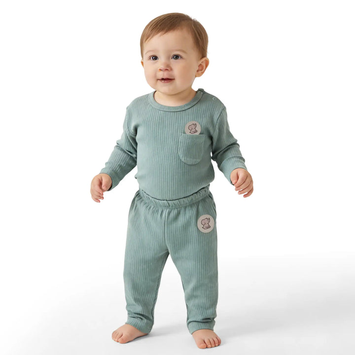 Babies Basic Ribbed Cotton Long Sleeves Top and Bottom