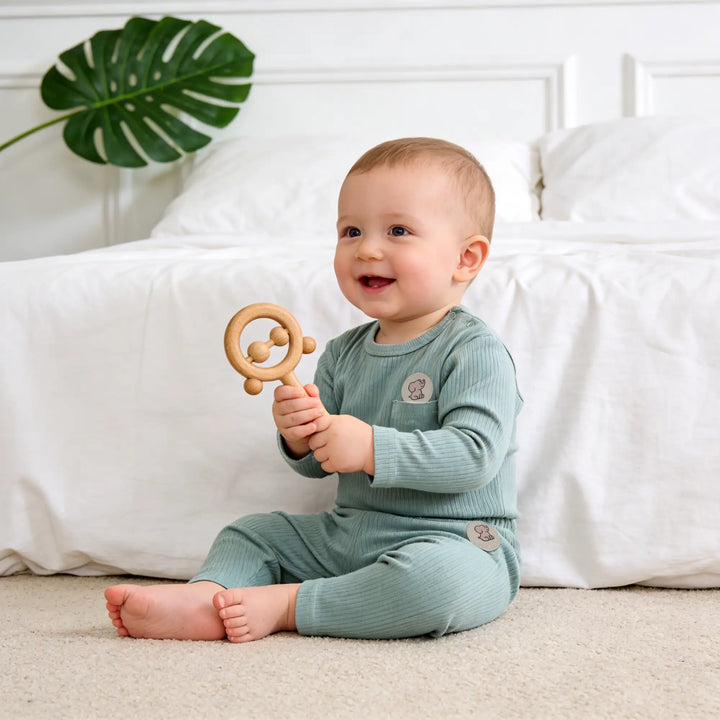 Babies Basic Ribbed Cotton Long Sleeves Top and Bottom