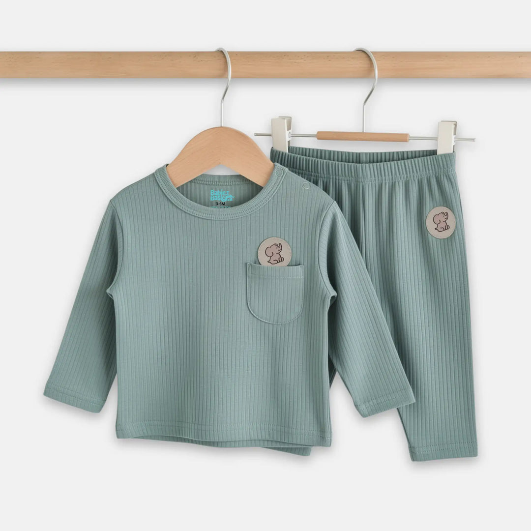 Babies Basic Ribbed Cotton Long Sleeves Top and Bottom