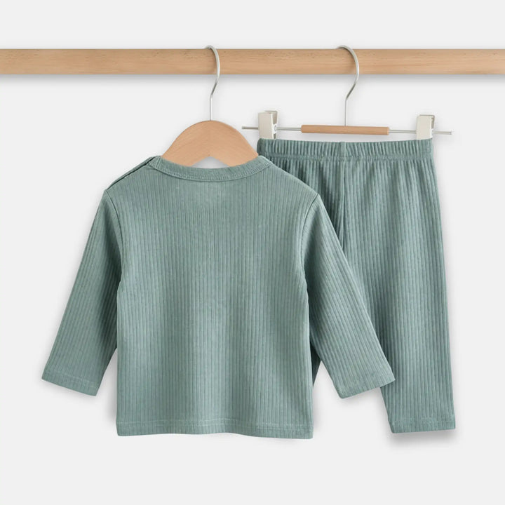 Babies Basic Ribbed Cotton Long Sleeves Top and Bottom