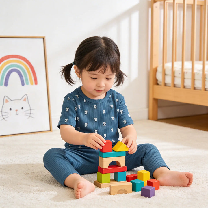 Babies Basic Ribbed Cotton Printed Short Sleeves T-shirt and Pyjama Set