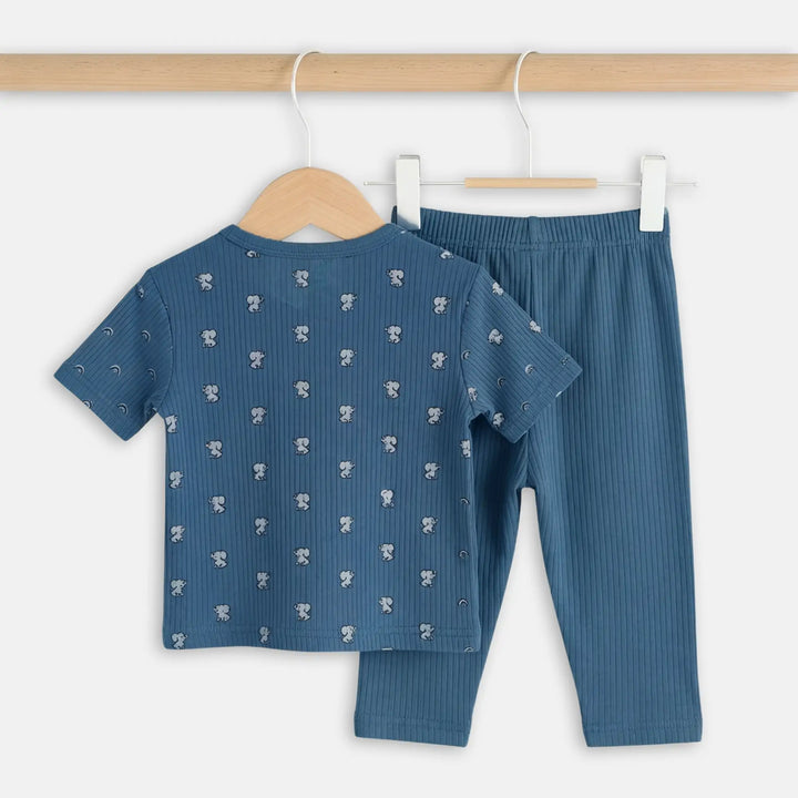Babies Basic Ribbed Cotton Printed Short Sleeves T-shirt and Pyjama Set