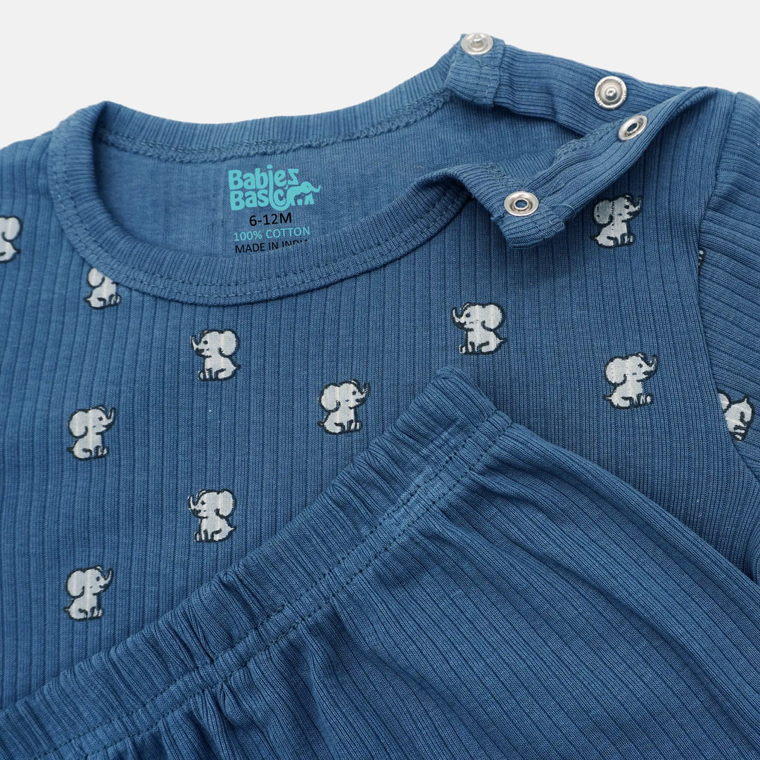 Babies Basic Ribbed Cotton Printed Short Sleeves T-shirt and Pyjama Set