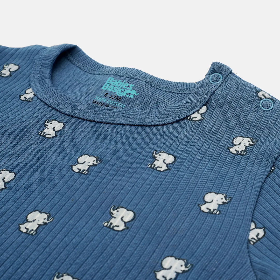 Babies Basic Ribbed Cotton Printed Short Sleeves T-shirt and Pyjama Set