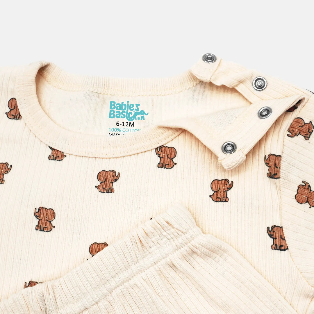 Babies Basic Ribbed Cotton Printed Short Sleeves T-shirt and Pyjama Set