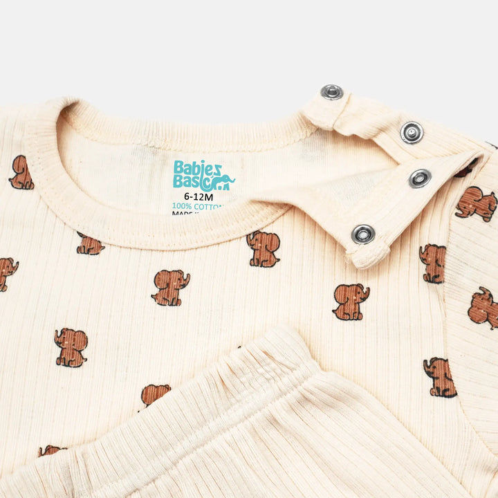 Babies Basic Ribbed Cotton Printed Short Sleeves T-shirt and Pyjama Set