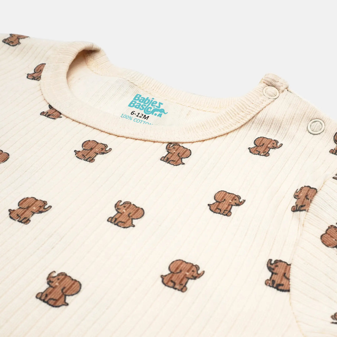 Babies Basic Ribbed Cotton Printed Short Sleeves T-shirt and Pyjama Set