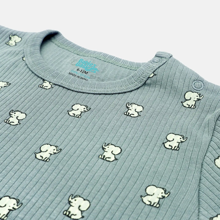 Babies Basic Ribbed Cotton Printed Short Sleeves T-shirt and Pyjama Set