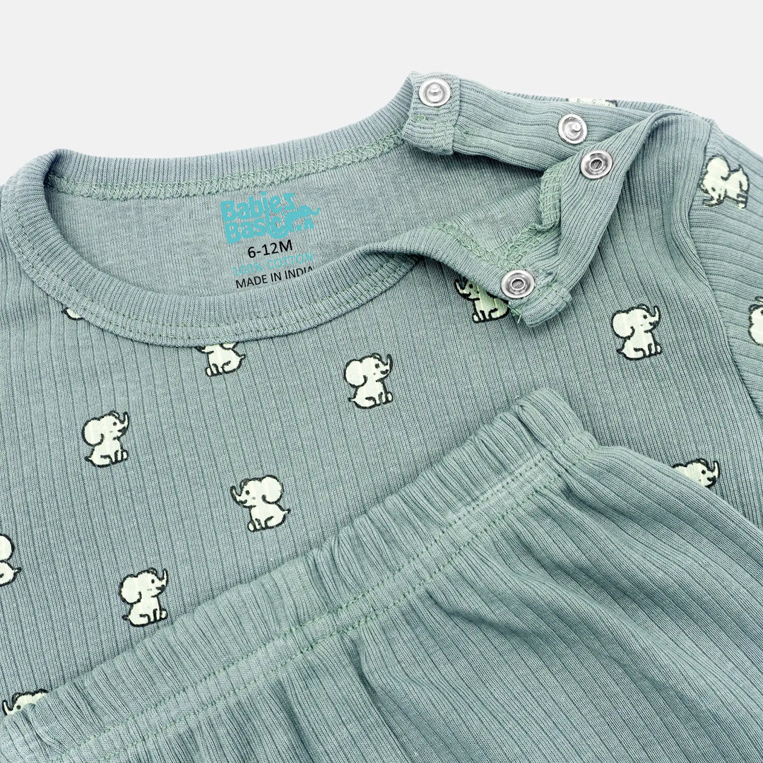 Babies Basic Ribbed Cotton Printed Short Sleeves T-shirt and Pyjama Set