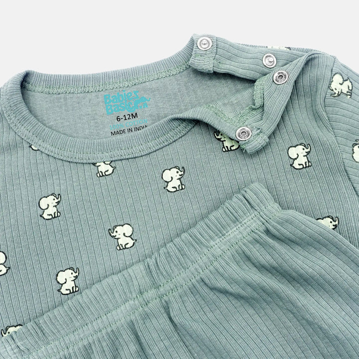Babies Basic Ribbed Cotton Printed Short Sleeves T-shirt and Pyjama Set