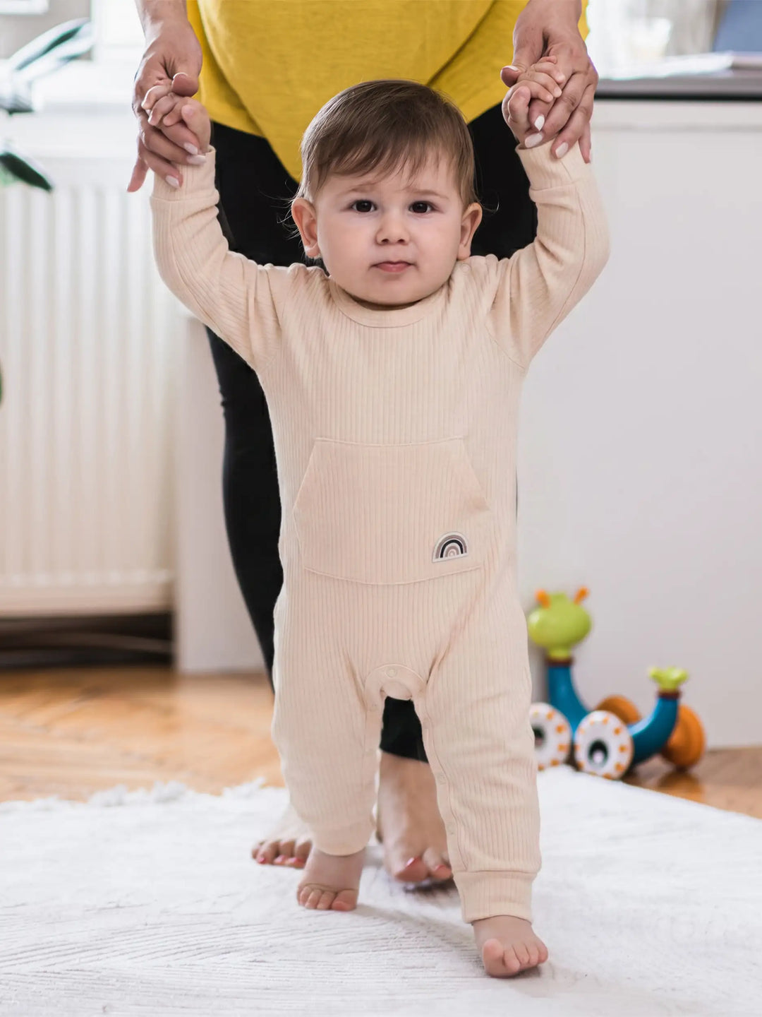 Babies Basic Ribbed Cotton Set with Sleepsuit/Romper, Cap and Bib