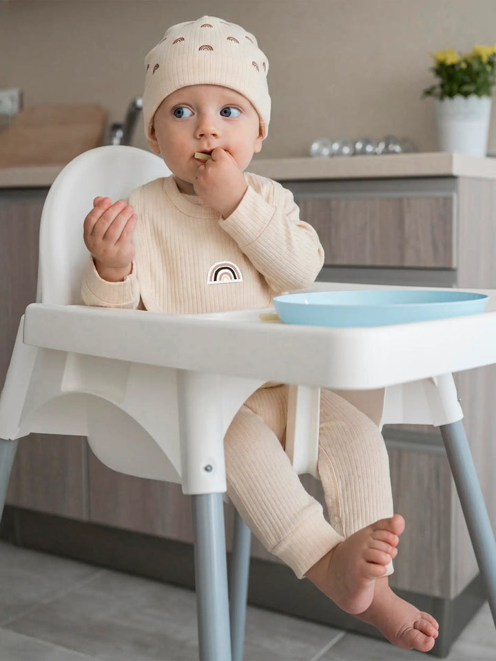 Babies Basic Ribbed Cotton Set with Sleepsuit/Romper, Cap and Bib