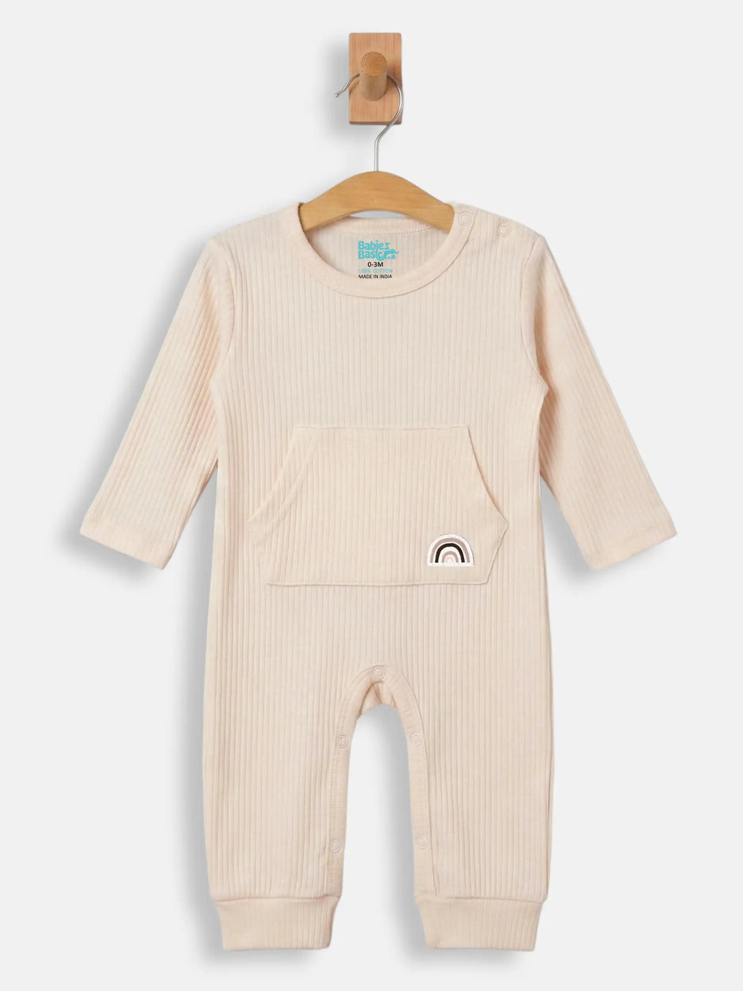 Babies Basic Ribbed Cotton Set with Sleepsuit/Romper, Cap and Bib
