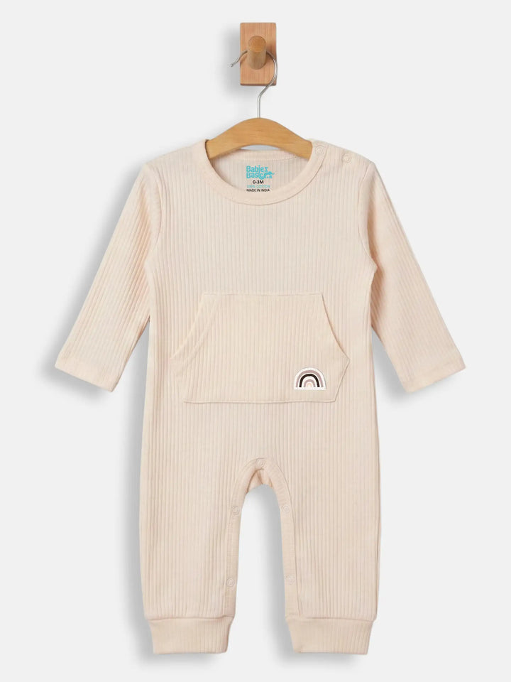 Babies Basic Ribbed Cotton Set with Sleepsuit/Romper, Cap and Bib