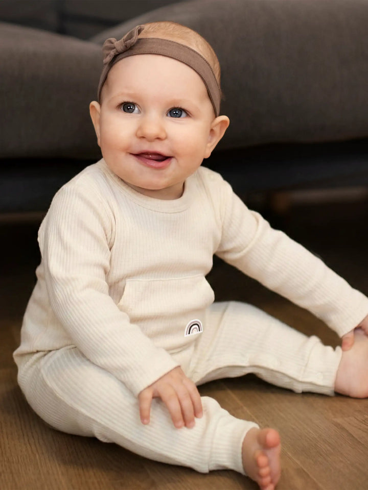 Babies Basic Ribbed Cotton Set with Sleepsuit/Romper, Cap and Bib