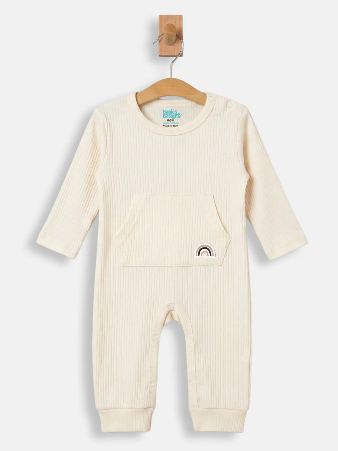 Babies Basic Ribbed Cotton Set with Sleepsuit/Romper, Cap and Bib