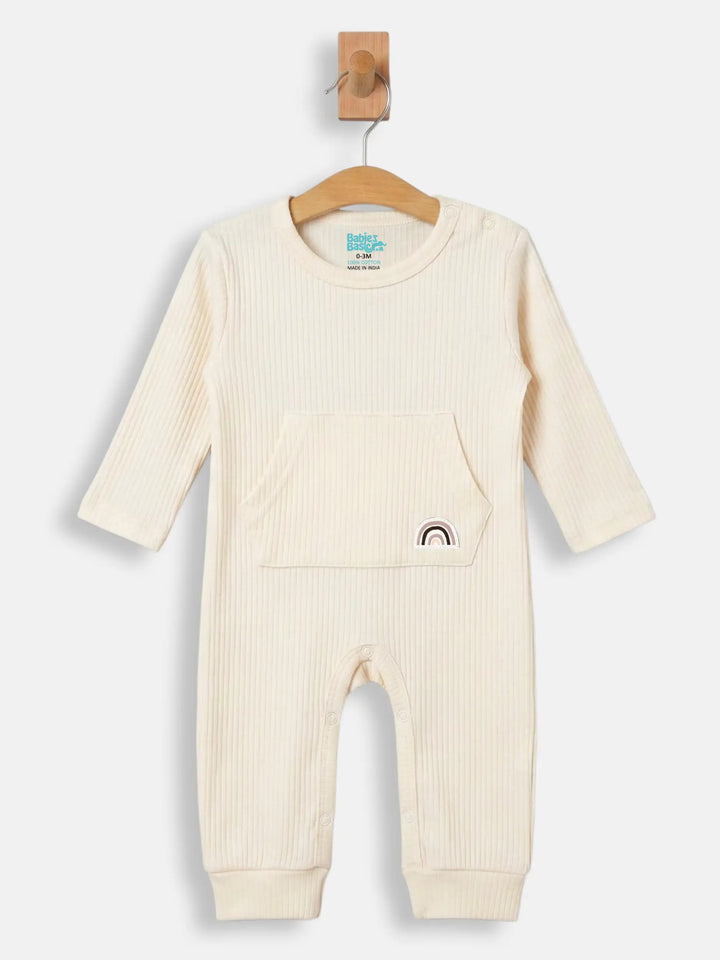 Babies Basic Ribbed Cotton Set with Sleepsuit/Romper, Cap and Bib