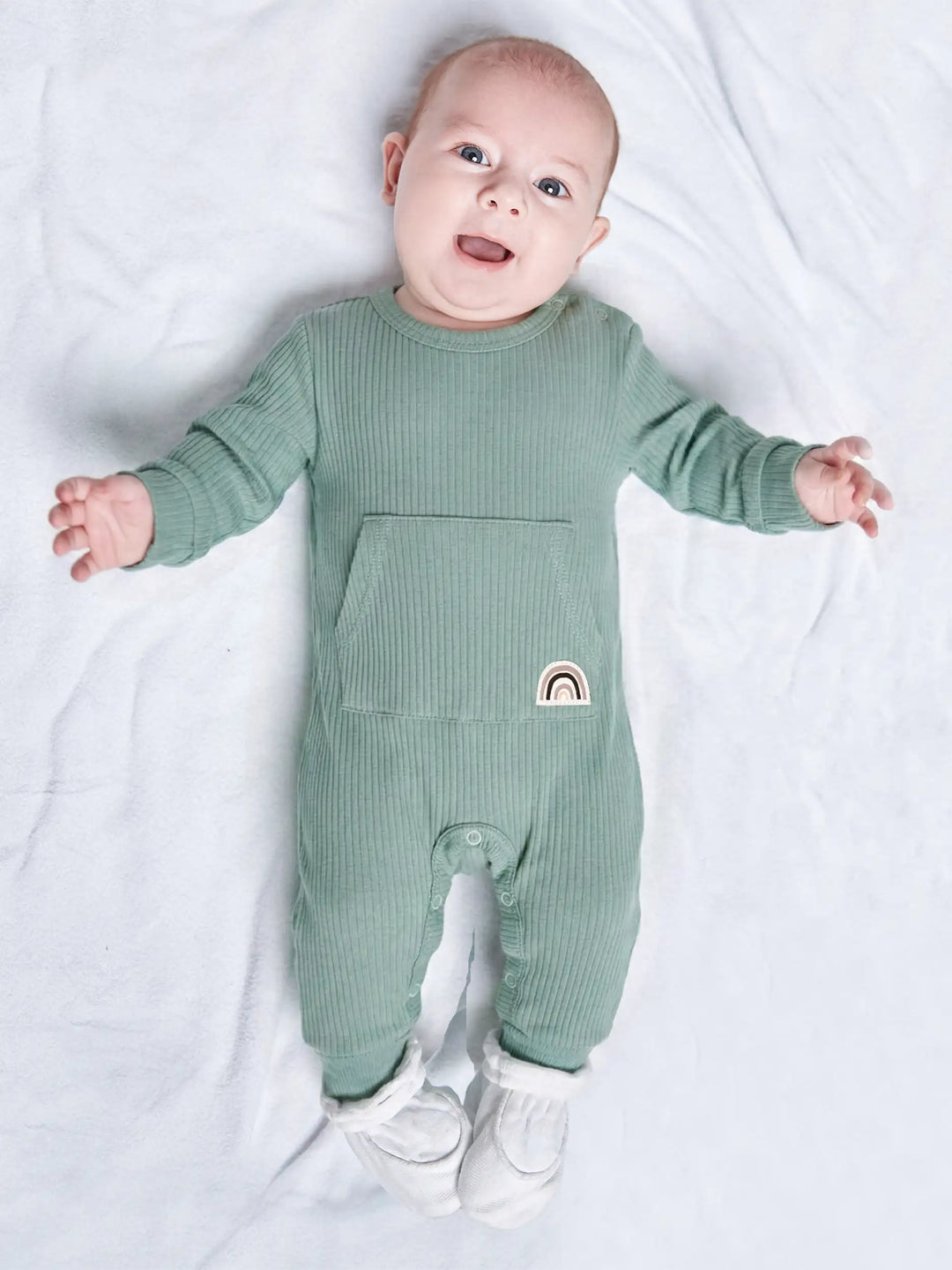 Babies Basic Ribbed Cotton Set with Sleepsuit/Romper, Cap and Bib