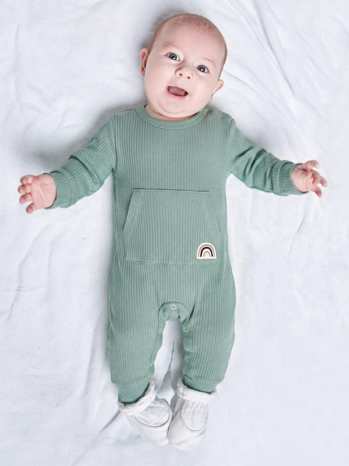 Babies Basic Ribbed Cotton Set with Sleepsuit/Romper, Cap and Bib