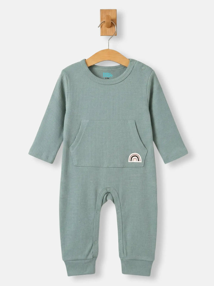 Babies Basic Ribbed Cotton Set with Sleepsuit/Romper, Cap and Bib