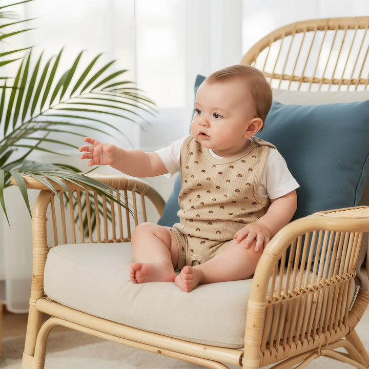 Babies Basic Ribbed Cotton Dungaree with Short Sleeves T-shirt