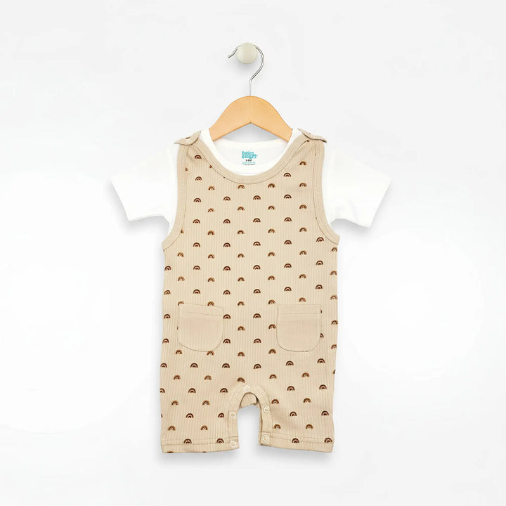 Babies Basic Ribbed Cotton Dungaree with Short Sleeves T-shirt