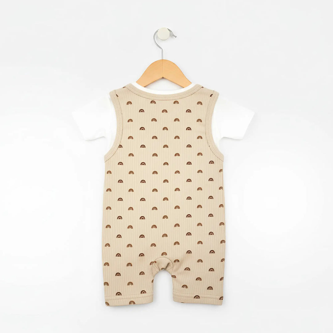 Babies Basic Ribbed Cotton Dungaree with Short Sleeves T-shirt