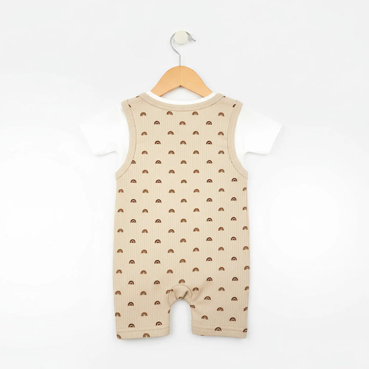 Babies Basic Ribbed Cotton Dungaree with Short Sleeves T-shirt