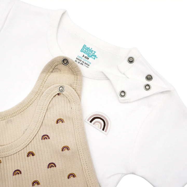Babies Basic Ribbed Cotton Dungaree with Short Sleeves T-shirt