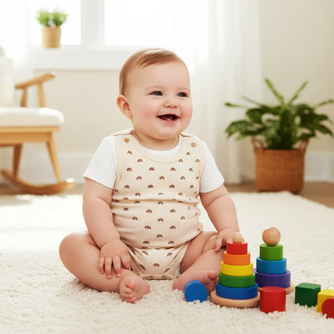 Babies Basic Ribbed Cotton Dungaree with Short Sleeves T-shirt