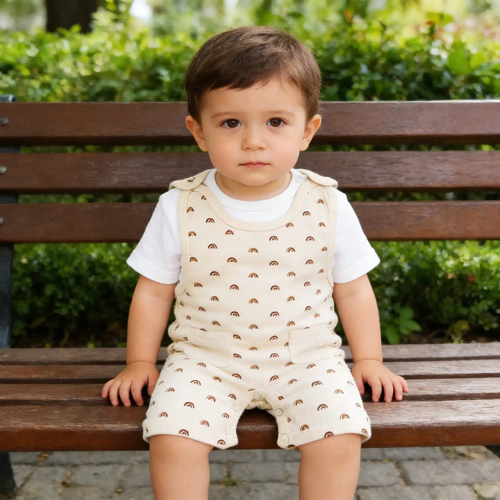 Babies Basic Ribbed Cotton Dungaree with Short Sleeves T-shirt