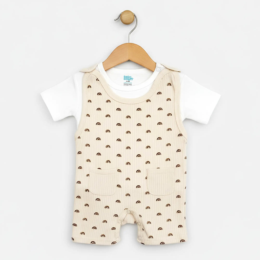 Babies Basic Ribbed Cotton Dungaree with Short Sleeves T-shirt