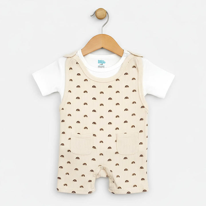 Babies Basic Ribbed Cotton Dungaree with Short Sleeves T-shirt